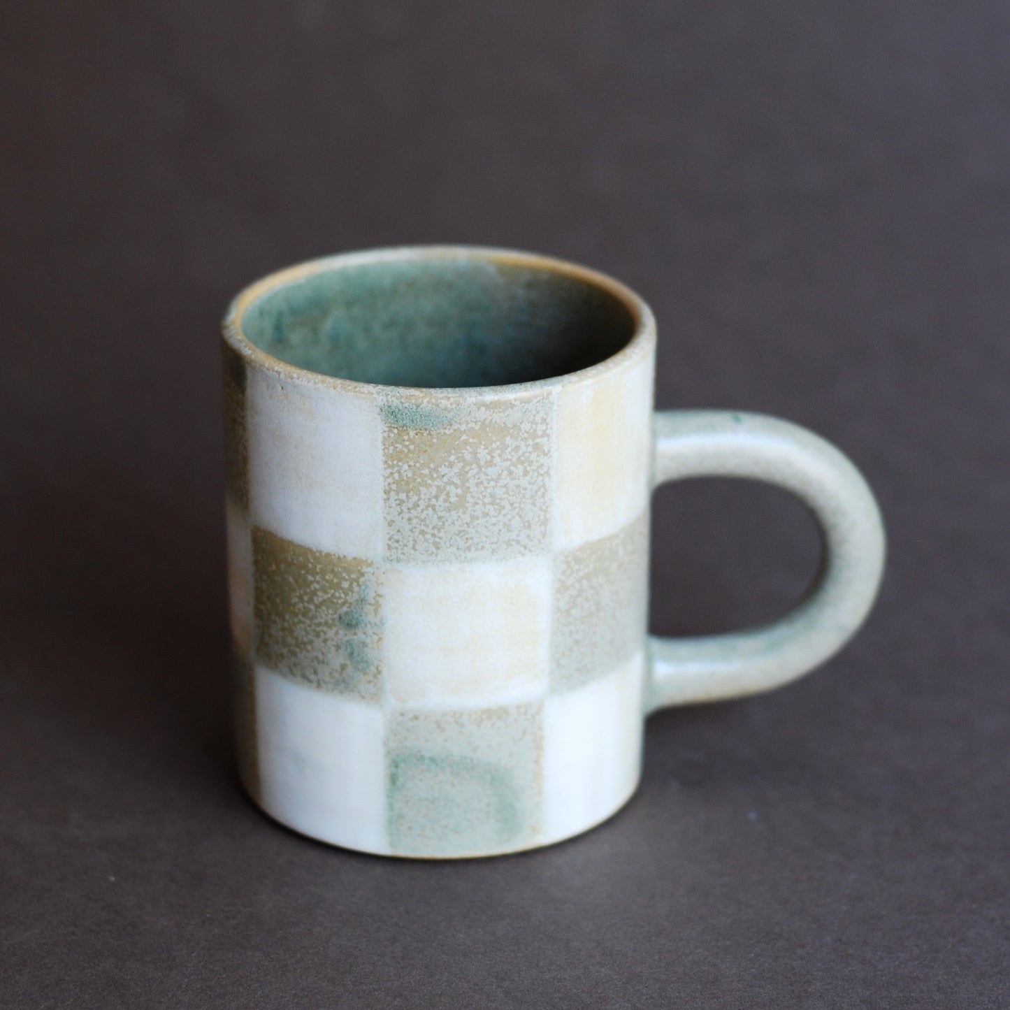 Stone Green and White Check Mug