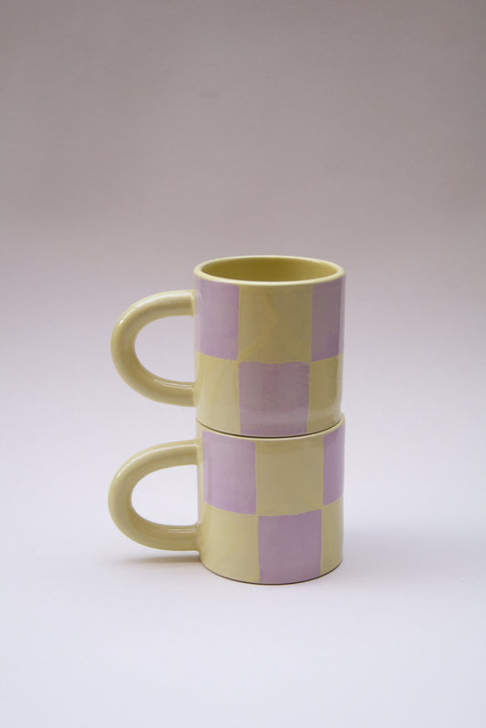 Checkered mug - Yellow and lilac